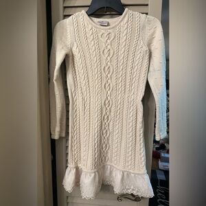 Hanna Andersson cable-knit, long sleeve, cream sweater dress Size 140/10